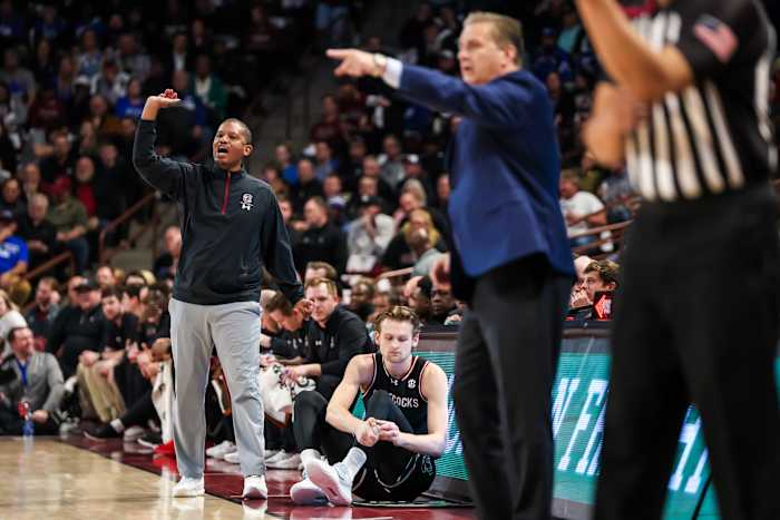 Jan 23, 2024; Columbia, South Carolina, USA; South Carolina Gamecocks head coach Lamont Paris and Kentucky Wildcats head coach John Calipari direct their teams in the first half at Colonial Life Arena. Mandatory Credit: Jeff Blake-USA TODAY Sports